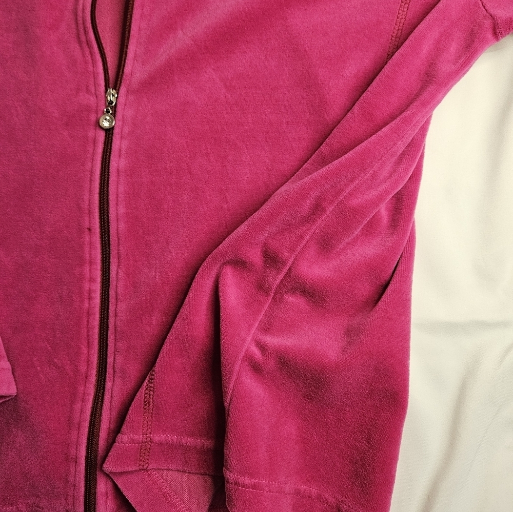 Erika Girls Bright Pink Velour Feel Full Zipper Long Sleeve Hoodie Size Large - Picture 3 of 10